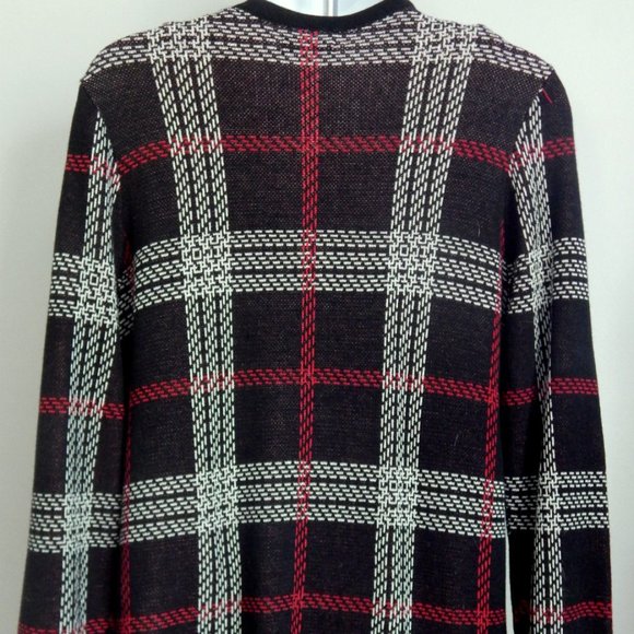 Women’s Croft & Barrow PETITE MEDIUM Essential Open Front Cardigan Black Plaid - Picture 3 of 5